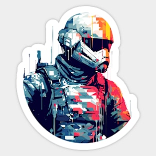 Man With Helmet Video Game Character Futuristic Warrior Portrait  Abstract Sticker